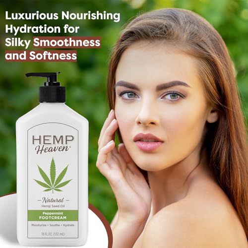 Hemp Heaven Peppermint Foot Cream Infused with Hemp Seed Oil - Hydrating Care for Dry Cracked Feet - 18oz