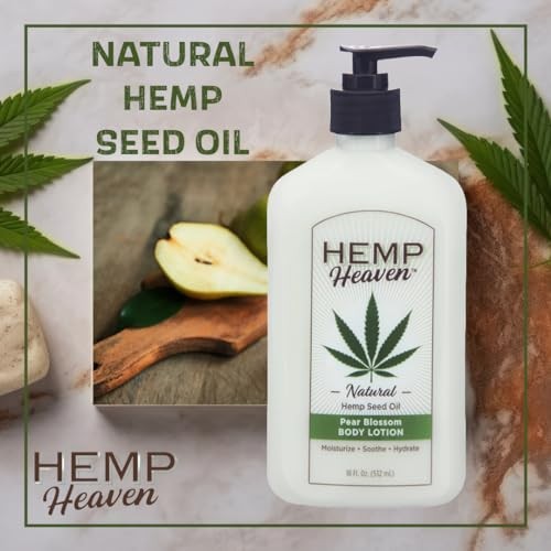NEW & IMPROVED Pure Hemp Seed Oil Body Lotion - Pear Blossom Scent, Moisturizing & Soothing for All Skin Types, Enriched with Vitamins & Omegas, Fresh