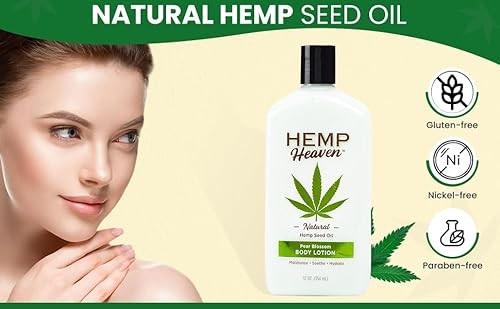 NEW & IMPROVED Pure Hemp Seed Oil Body Lotion - Pear Blossom Scent, Moisturizing & Soothing for All Skin Types, Enriched with Vitamins & Omegas, Fresh