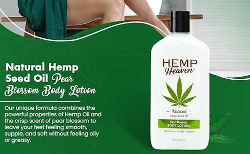 NEW & IMPROVED Pure Hemp Seed Oil Body Lotion - Pear Blossom Scent, Moisturizing & Soothing for All Skin Types, Enriched with Vitamins & Omegas, Fresh