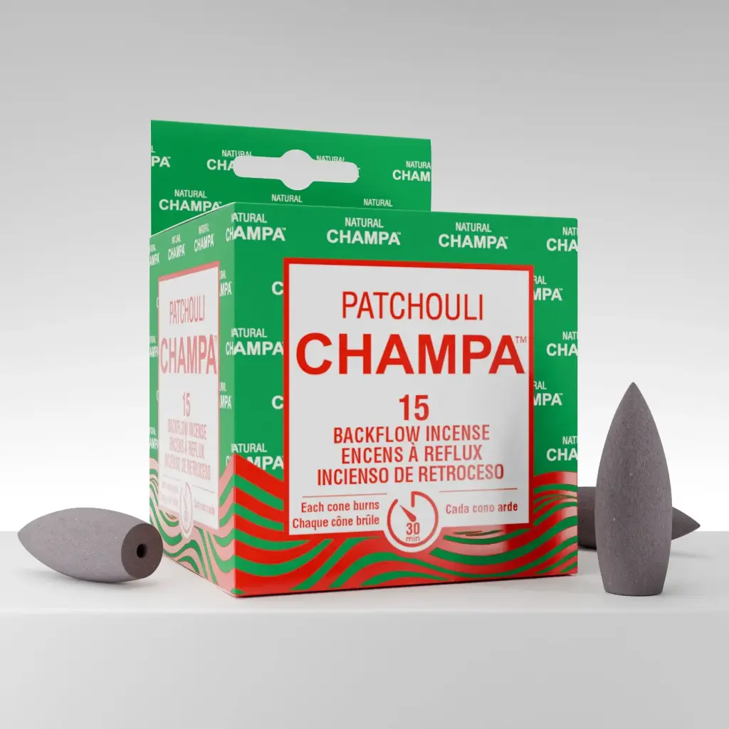 NATURAL CHAMPA BACKFLOW CONES-PATCHOULI-15 CONES/ NATURAL CHAMPA CONES A REFLUX-PATCHOULI-15 CONE