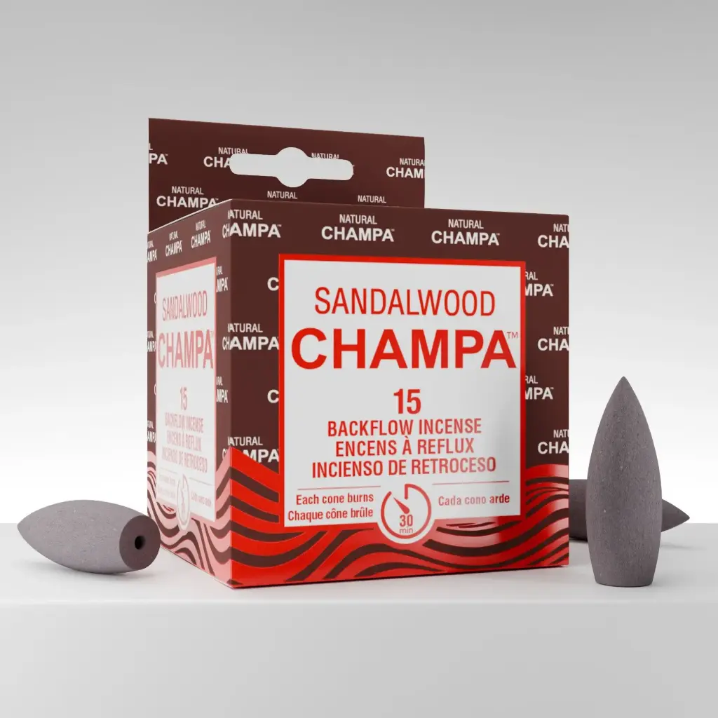 SANDLEWOOD CHAMPA BACKFLOW CONES-SANDALWOOD-15 CONES/ NATURAL CHAMPA CONES A REFLUX-BOIS DE SANTAL-15 CONES