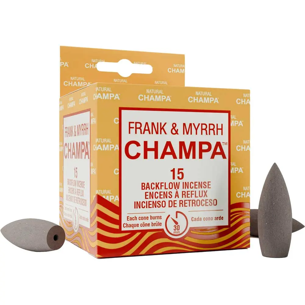 CHAMPA BACKFLOW CONES-FRANK & MYRRH-15 CONE/ NATURAL CHAMPA CONES A REFLUX-FRANK & MYRRH-15 CONES